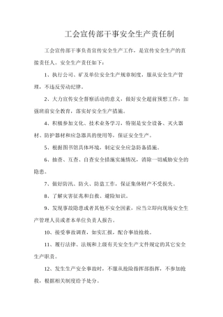 工会宣传部干事安全生产责任制