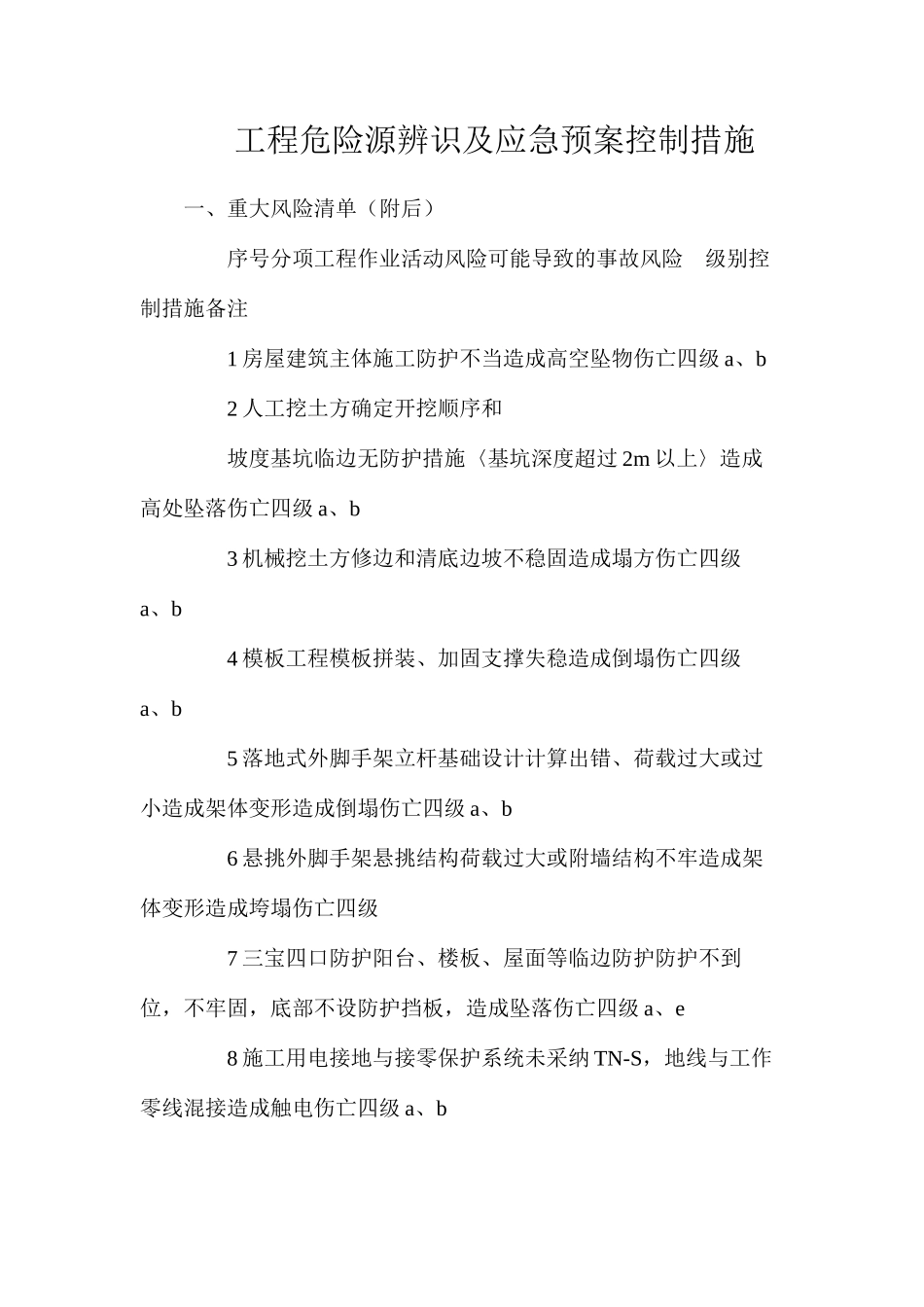 工程危险源辨识及应急预案控制措施_第1页