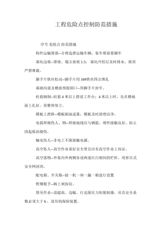 工程危险点控制防范措施 