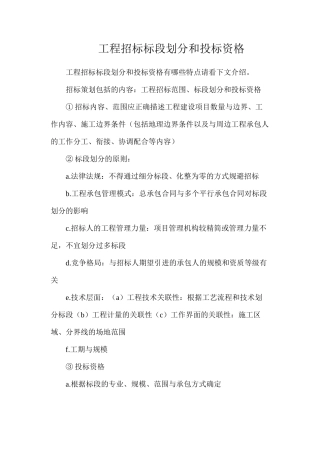 工程招标标段划分和投标资格