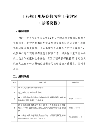 工程施工现场疫情防控工作方案及应急预案模板【四篇】