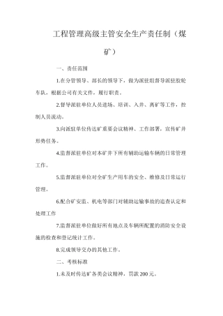 工程管理高级主管安全生产责任制（煤矿）