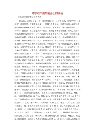 市长在市委常委会上的讲话