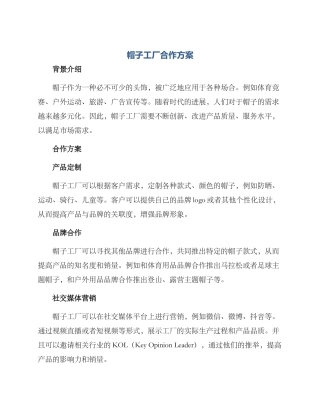 帽子工厂合作方案