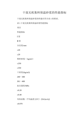 干混无机集料保温砂浆的性能指标