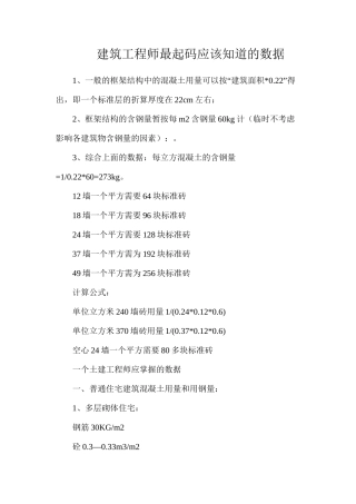 建筑工程师最起码应该知道的数据