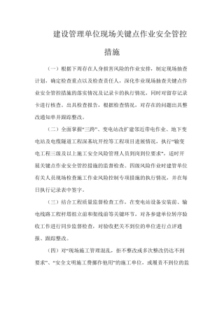 建设管理单位现场关键点作业安全管控措施