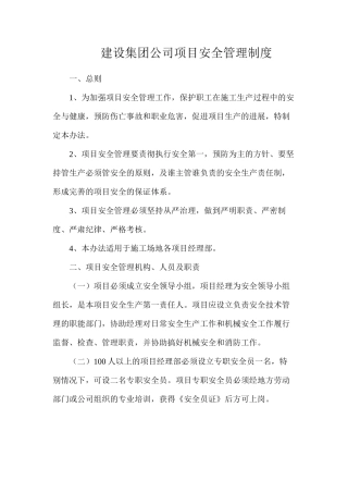 建设集团公司项目安全管理制度