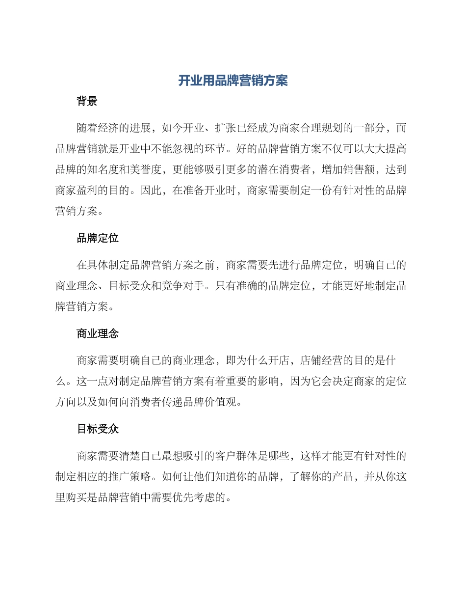 开业用品牌营销方案_第1页