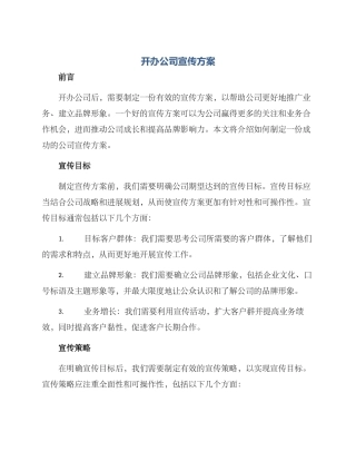 开办公司宣传方案