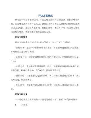 开店方案格式