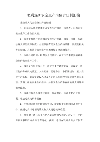 弘利煤矿安全生产岗位责任制汇编