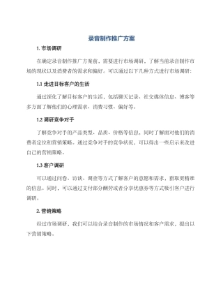 录音制作推广方案