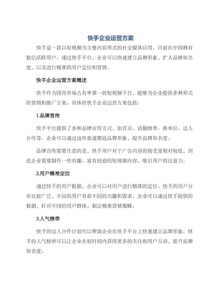 快手企业运营方案