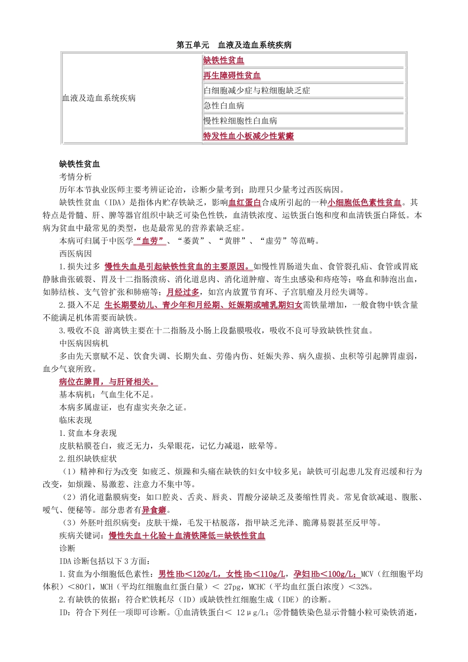 执业医师-第五单元　血液及造血系统疾病_第1页