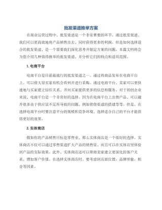 批发渠道推荐方案