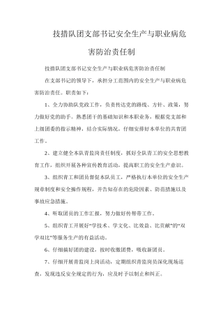 技措队团支部书记安全生产与职业病危害防治责任制