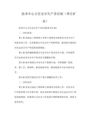 技术中心主任安全生产责任制（枣庄矿业）