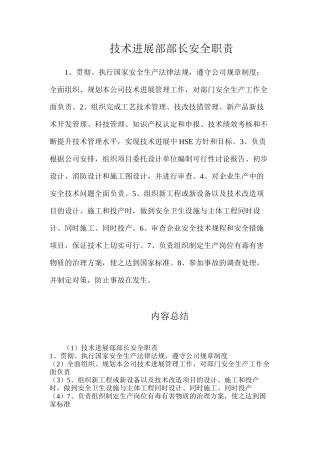 技术发展部部长安全职责