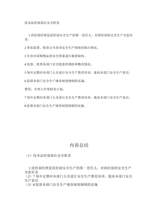 技术品控部部长安全职责