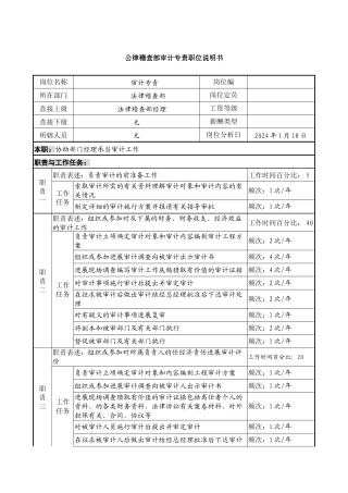 投资公司法律稽查部审计专责职位说明书