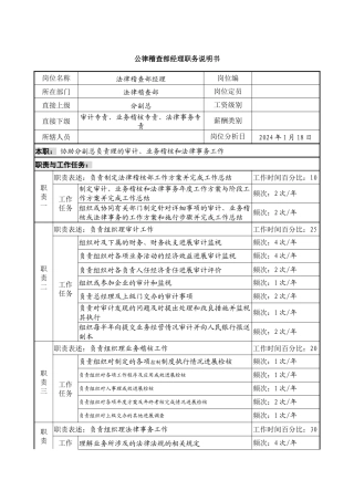 投资公司法律稽查部经理职务说明书