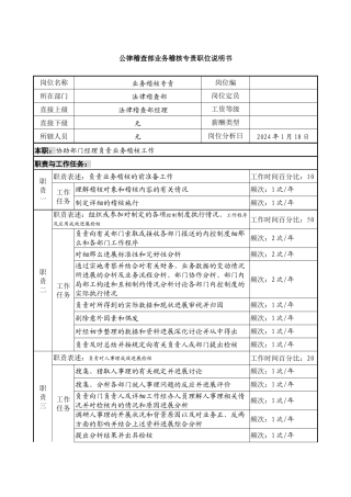 投资公司法律稽查部业务稽核专责职位说明书