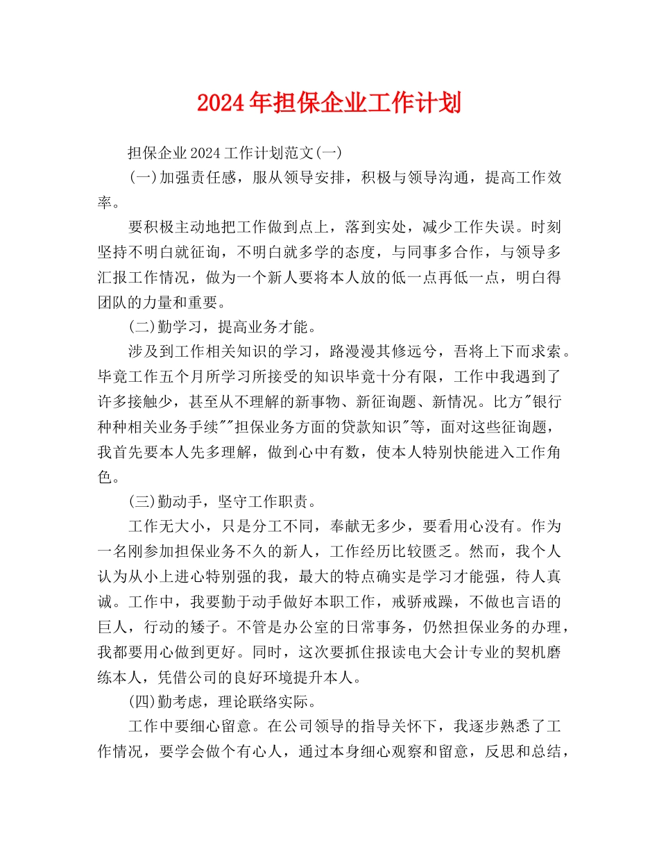 担保企业工作计划_第1页