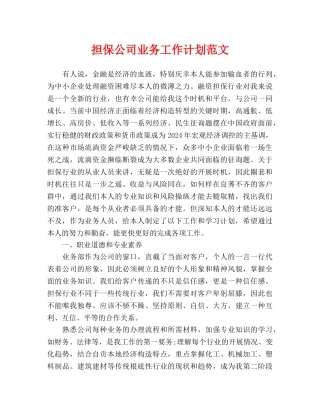 担保公司业务工作计划范文