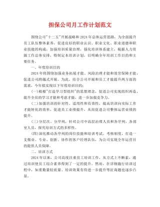 担保公司月工作计划范文