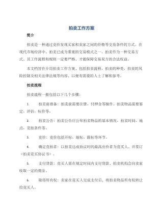 拍卖工作方案