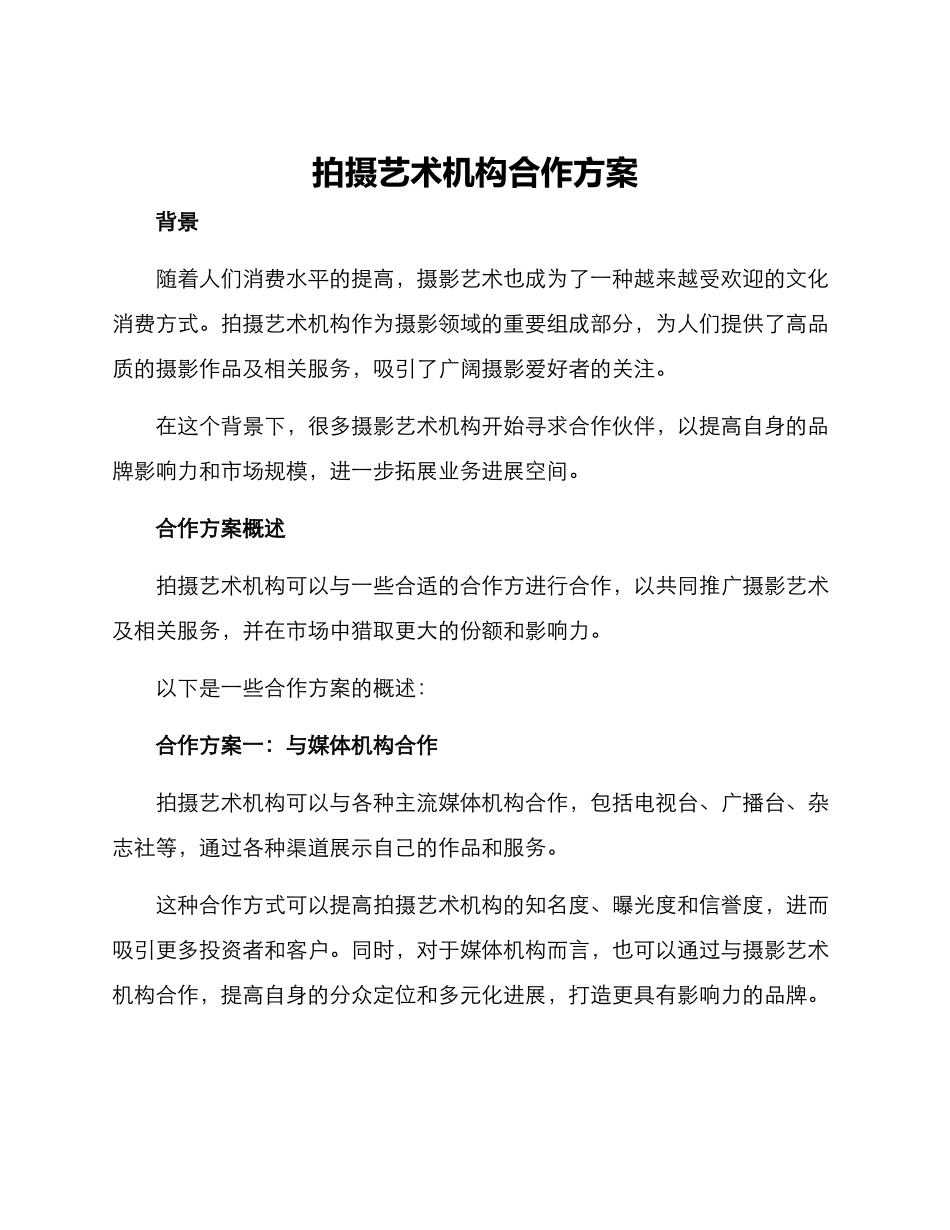 拍摄艺术机构合作方案_第1页