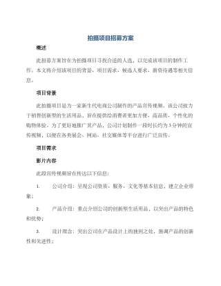 拍摄项目招募方案