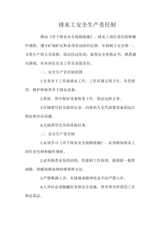 排水工安全生产责任制