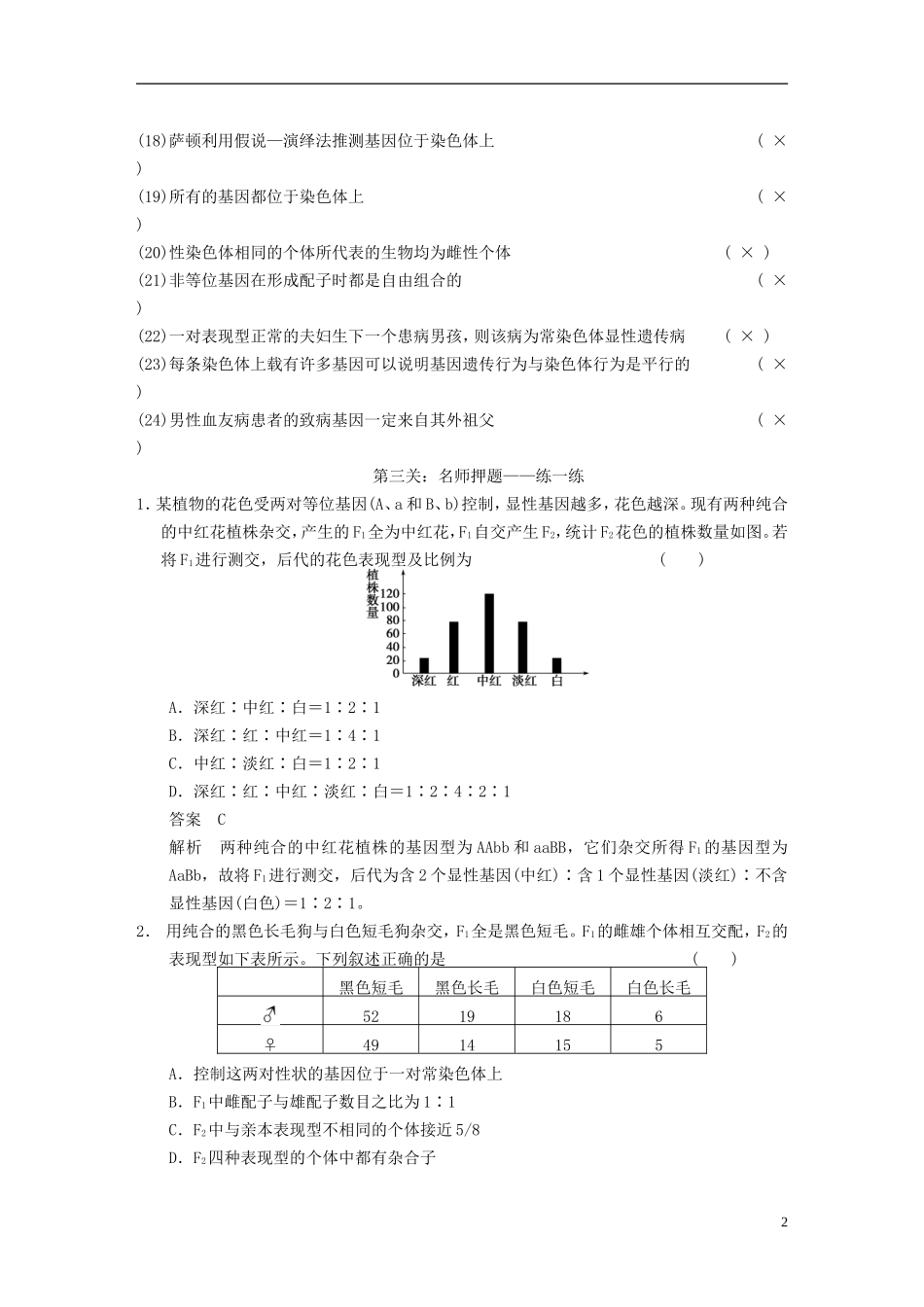 【步步高】（福建专用）2014高考生物二轮复习 第二篇 2-3 遗传的基本规律导学案_第2页