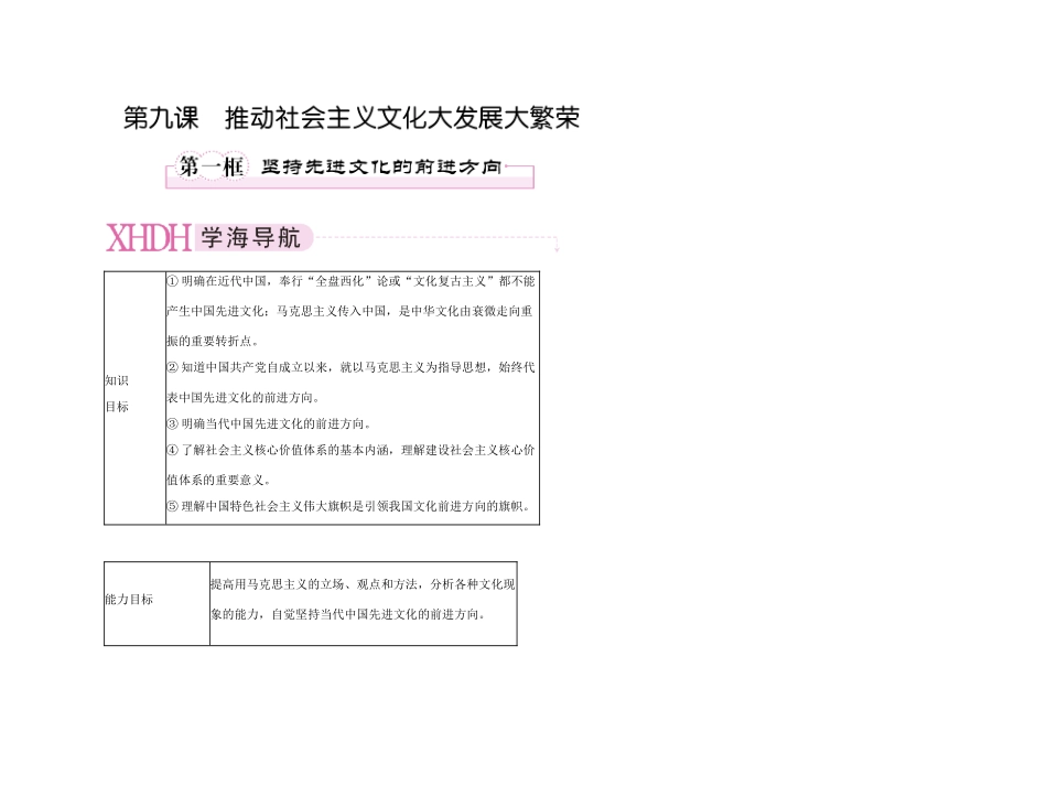 【精品】《成才之路》高中政治 4-9-1坚持先进文化的前进方向学案 新人教版必修3_第1页