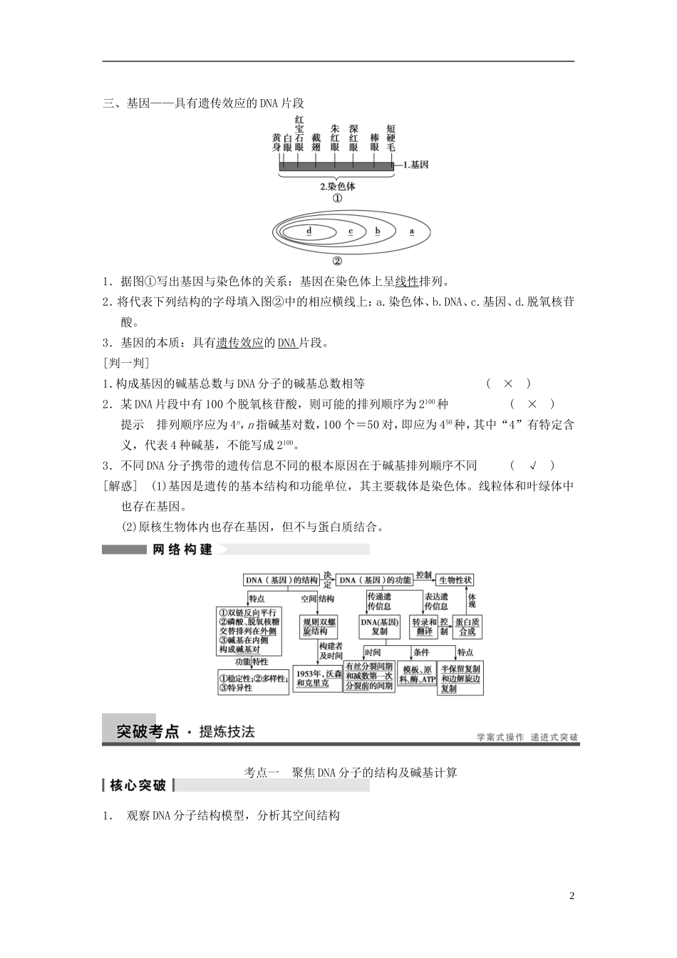 【步步高】（广东专用）2014高考生物一轮复习 第六单元 第19讲DNA分子的结构、复制及基因是有遗传效应的DNA片段学案 新人教版_第2页
