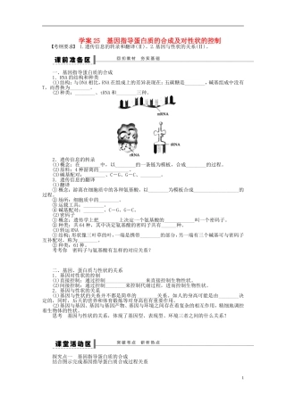 【步步高】2015届高考生物一轮复习 第六单元 第25讲 基因指导蛋白质的合成及对性状的控制学案 苏教版