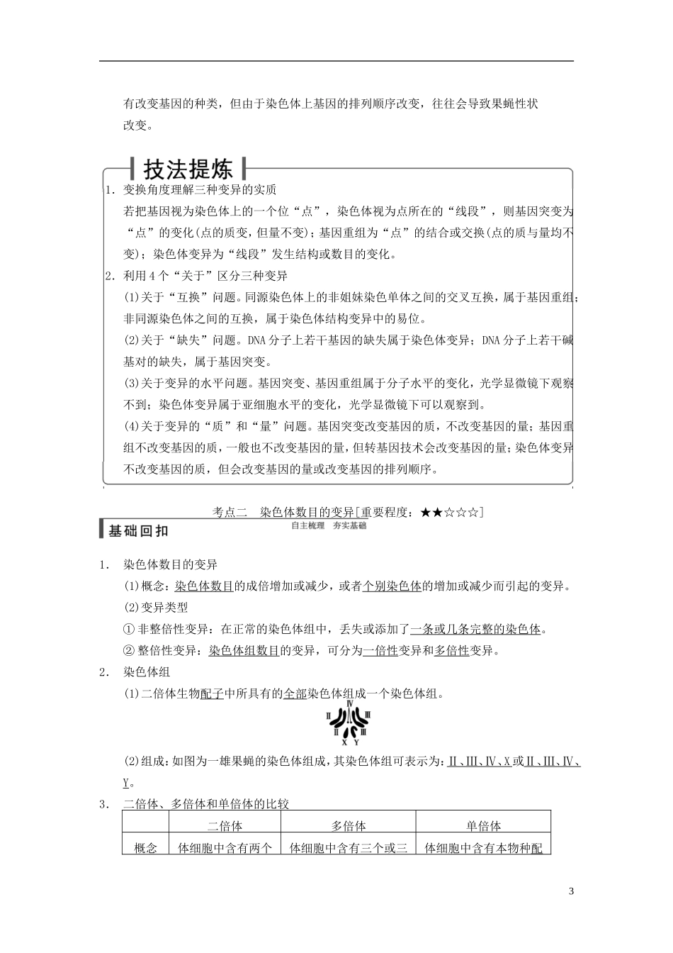 【步步高】2015届高考生物一轮复习 第七单元 第21讲 染色体变异及应用教学案 苏教版 _第3页