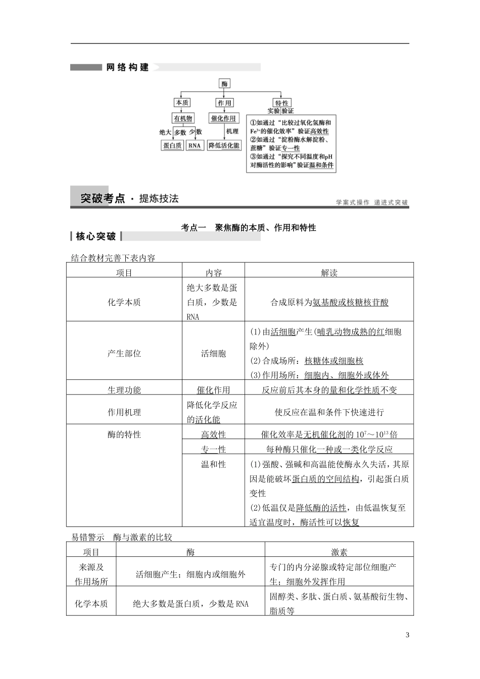 【步步高】（广东专用）2014高考生物一轮复习 第三单元 第9讲降低化学反应活化能的酶学案 新人教版_第3页