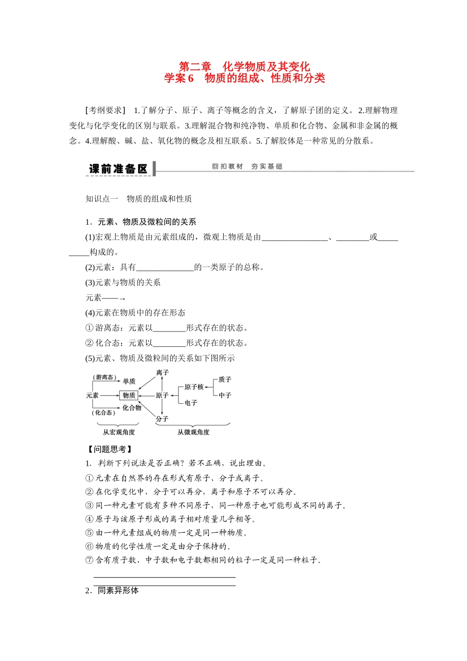 【步步高】2015届高考化学大一轮复习 物质的组成、性质和分类配套导学案（含解析）苏教版_第1页