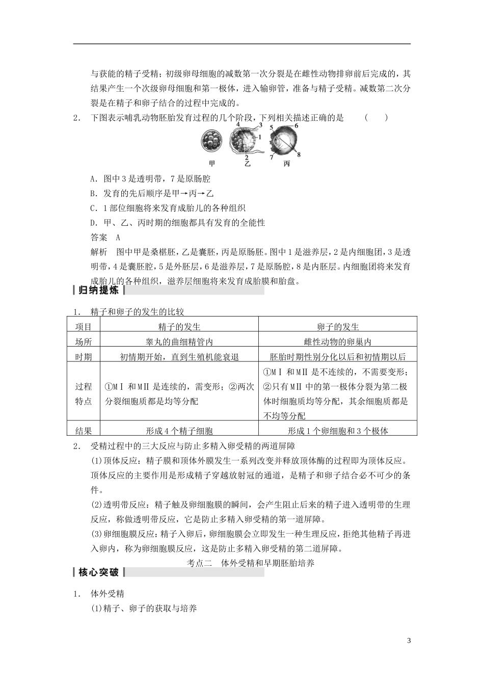 【步步高】（广东专用）2014高考生物一轮复习 第十单元 第39讲胚胎工程学案 新人教版_第3页