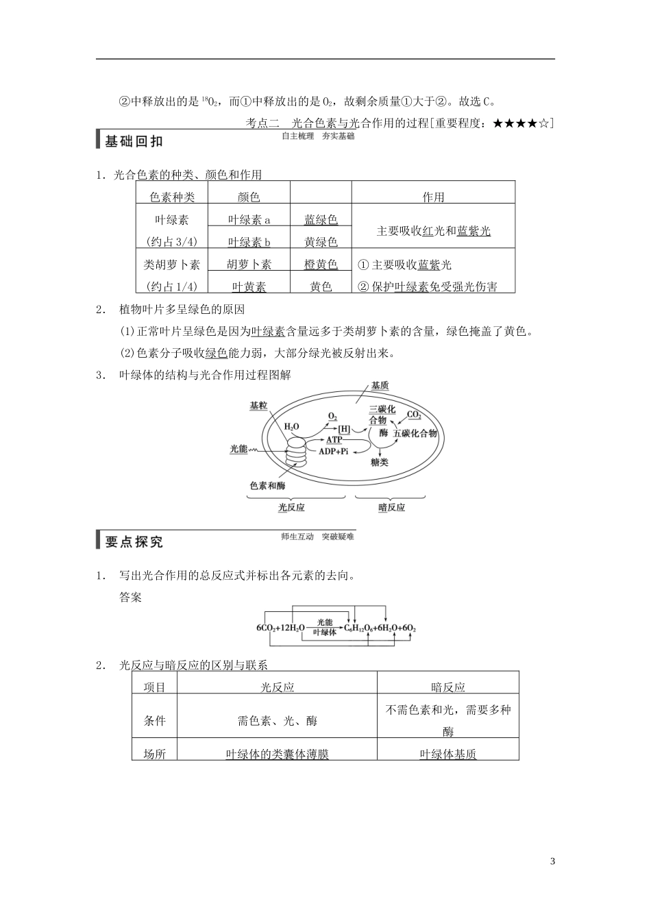 【步步高】2015届高考生物一轮复习 第三单元 第9讲 光合作用教学案 苏教版 _第3页