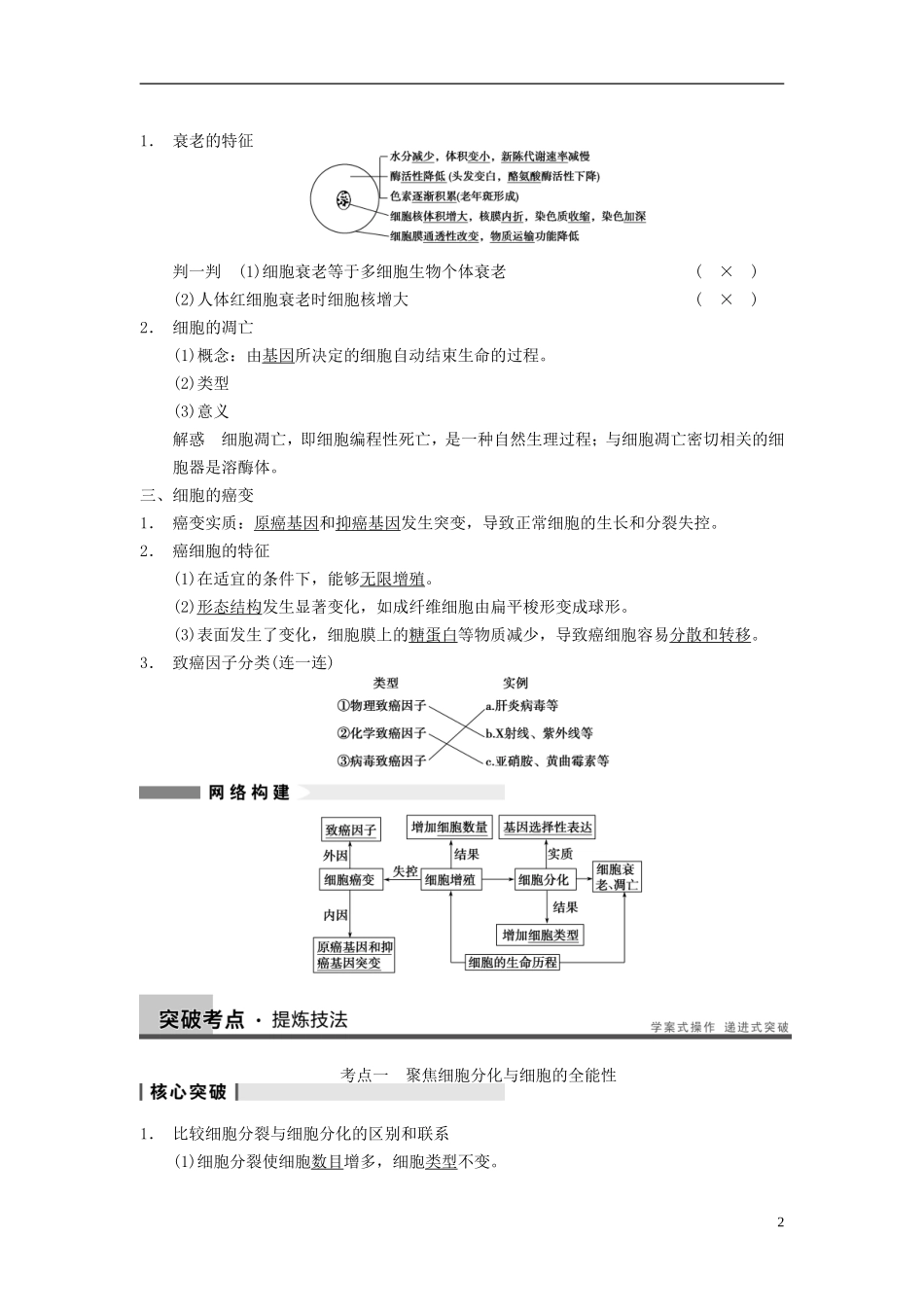 【步步高】（广东专用）2014高考生物一轮复习 第四单元 第13讲细胞的分化、衰老、凋亡及癌变学案 新人教版_第2页