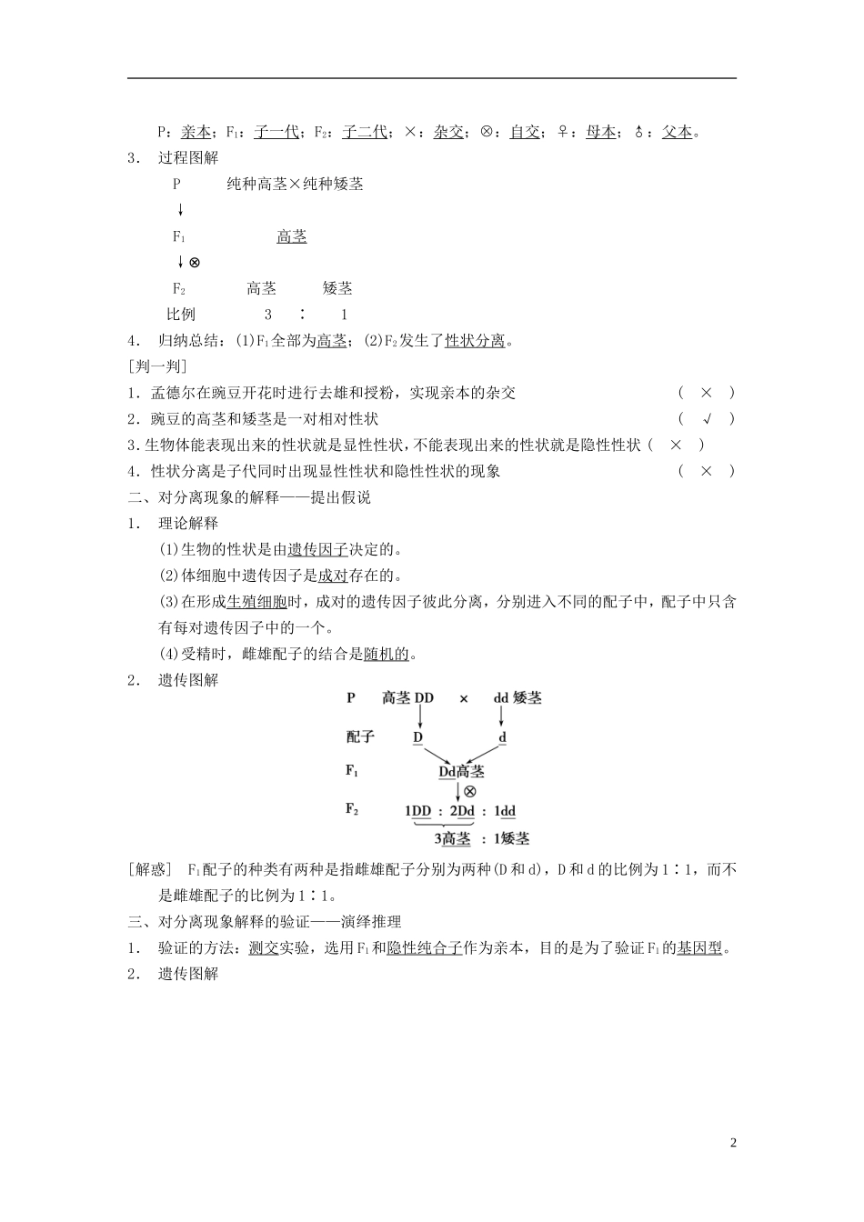 【步步高】（广东专用）2014高考生物一轮复习 第五单元 第15讲孟德尔的豌豆杂交实验(一)学案 新人教版_第2页
