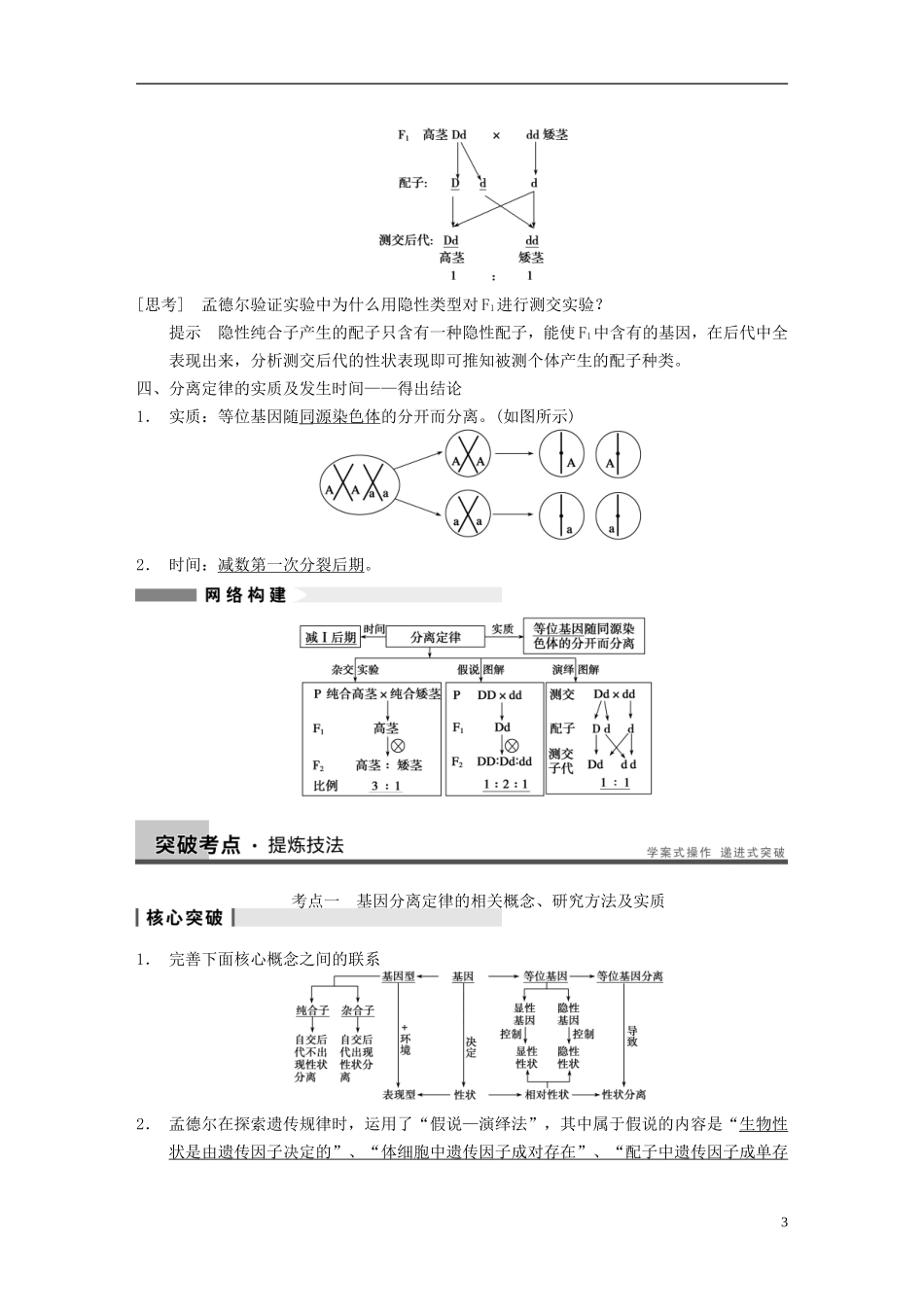 【步步高】（广东专用）2014高考生物一轮复习 第五单元 第15讲孟德尔的豌豆杂交实验(一)学案 新人教版_第3页
