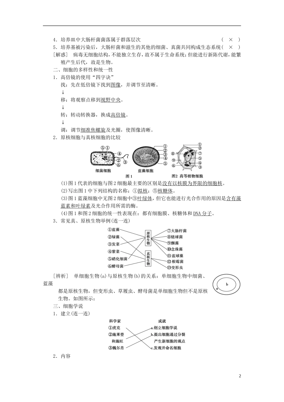 【步步高】（广东专用）2014高考生物一轮复习 第一单元 第1讲走近细胞学案 新人教版_第2页