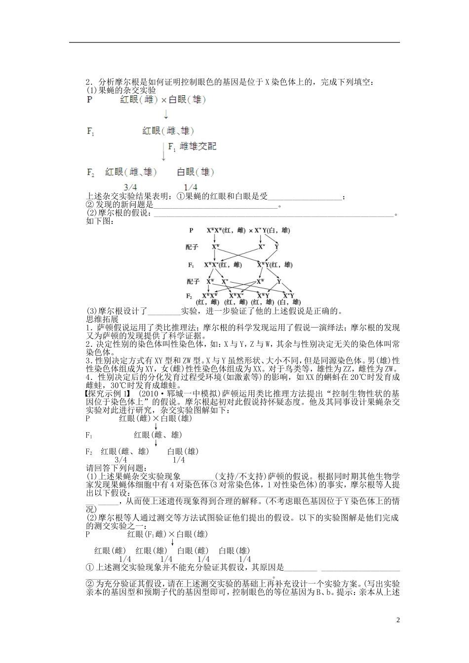 【步步高】2015届高考生物一轮复习 第五单元 第21讲 基因在染色体上和伴性遗传学案 苏教版_第2页