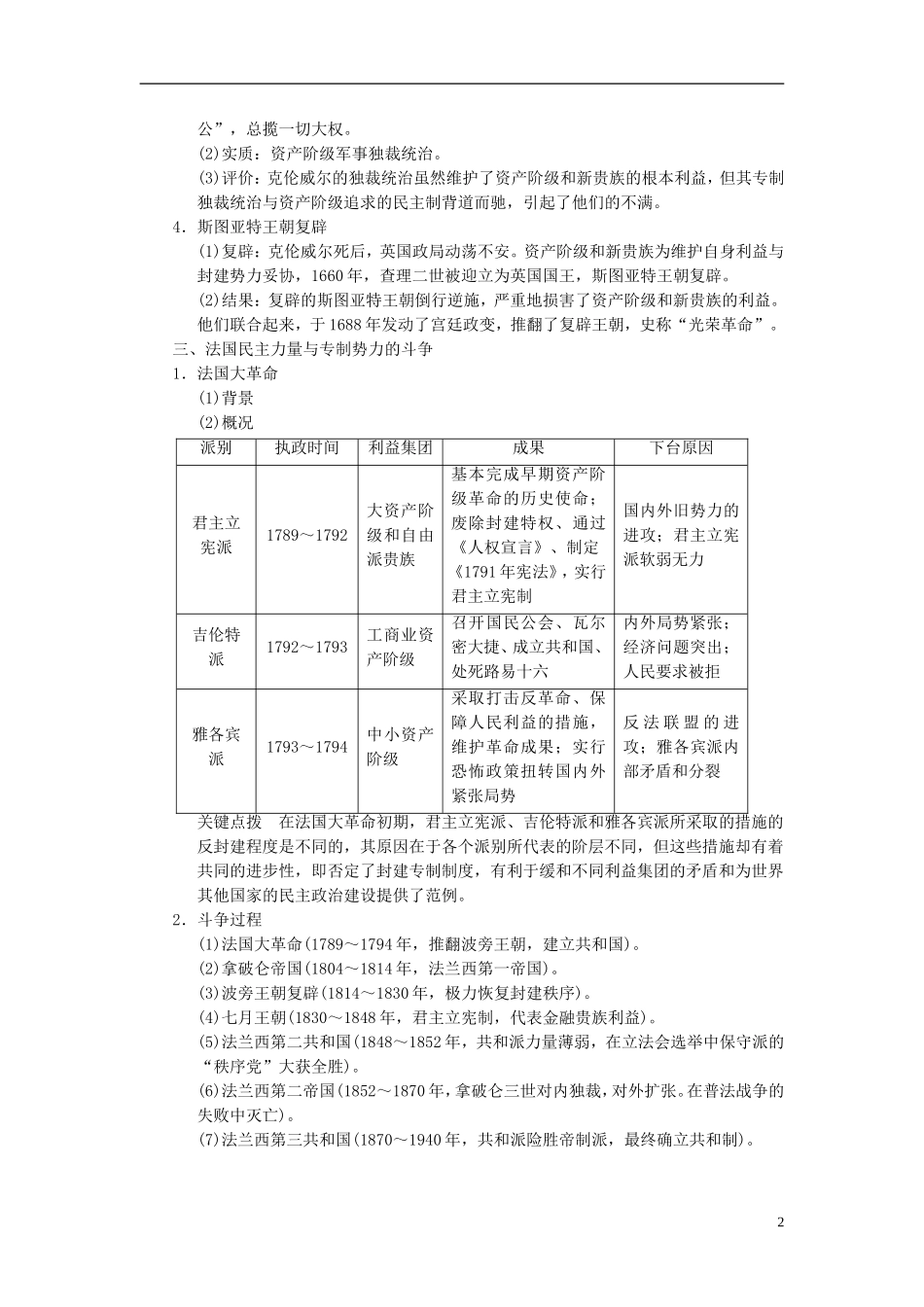【步步高】2014届高考历史一轮复习讲义 （知识整合+重点深化+探究命题+课时训练）第1讲 西方民主思想的发展和英、法民主力量与专制势力的斗争（含解析） 新人教版选修2_第2页