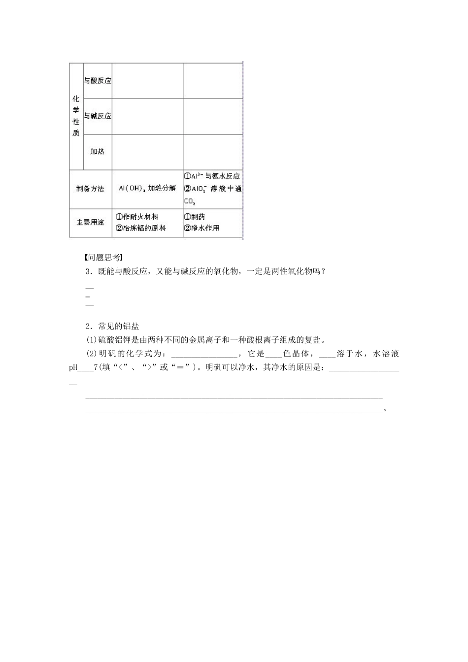 【步步高】（广西专用）2014届高考化学一轮复习 第三章 铝及其重要化合物学案_第2页